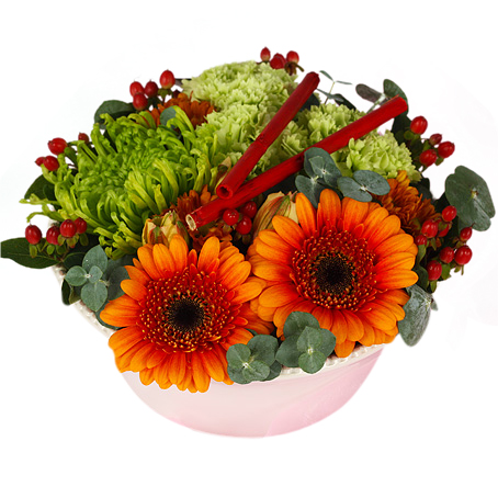 Lågt grönt arrangemang - Blomsterdekorationer - Skicka blommor med blombud - Flowerhouse