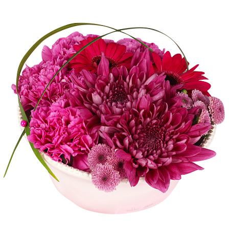 Lågt rosa arrangemang - Blomsterdekorationer - Skicka blommor med blombud - Flowerhouse